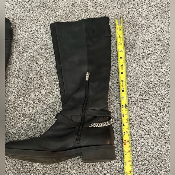 ENZO ANGIOLINI Size 8.5 Black Moto Riding Boots Silver Zipper Chains - Picture 4 of 11